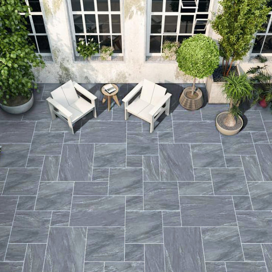 Midnight Grey Patio Slabs – bold, dark porcelain paving for striking modern outdoor spaces