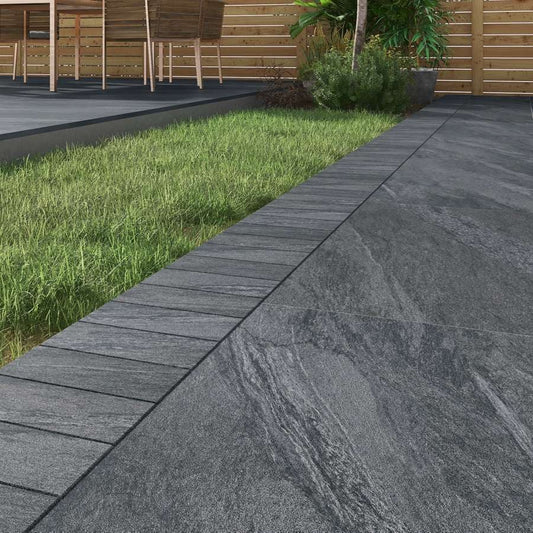 Midnight Grey Porcelain Edging Setts – deep grey border stones for modern paving layouts