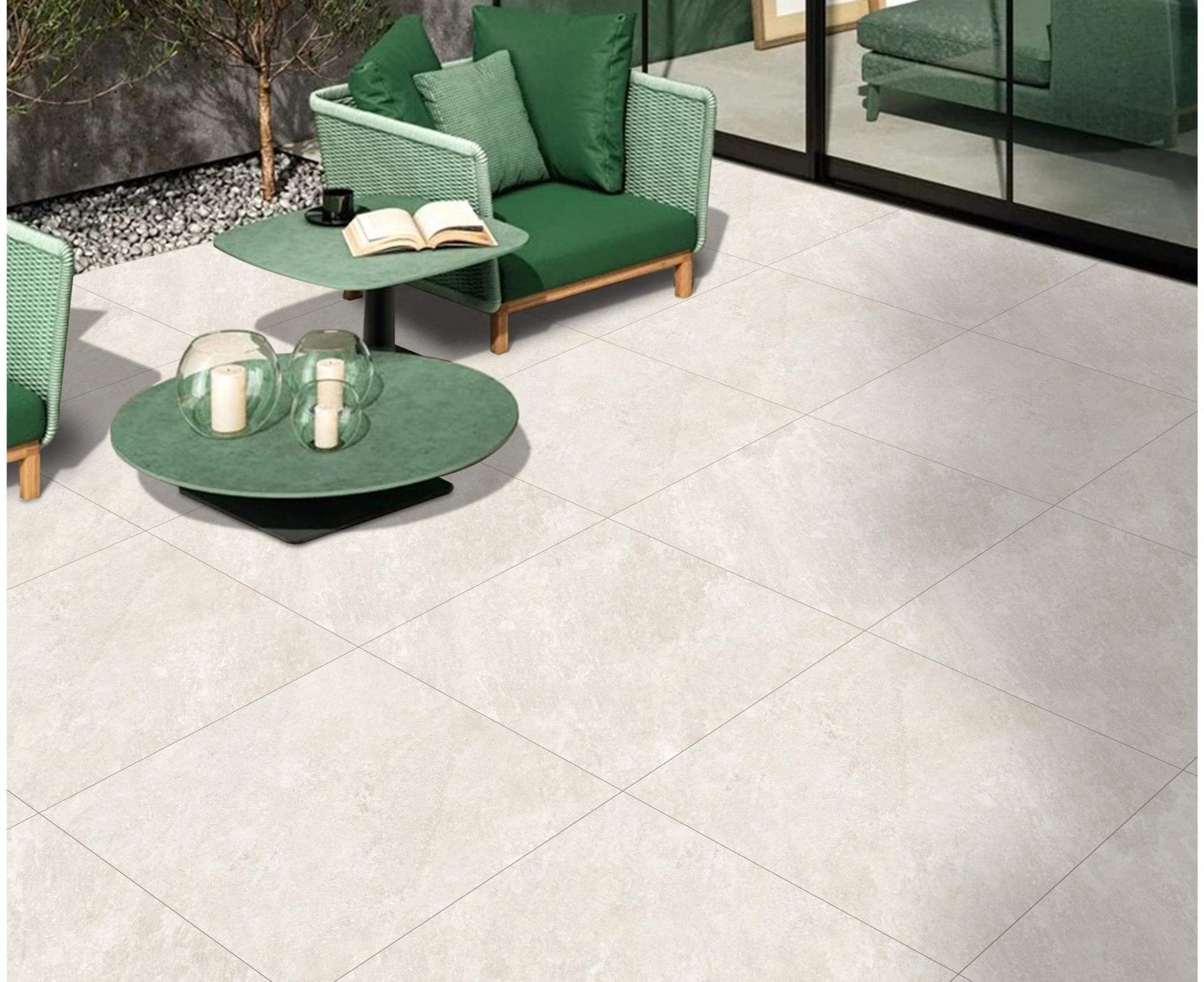 Porcelain Paving in Alpine White β crisp white finish for modern patios and terraces.
