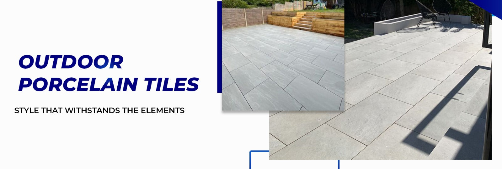 Light grey porcelain paving slabs for a modern garden patio