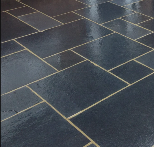 Black Limestone Paving Slabs – rich matte finish for elegant outdoor flooring.