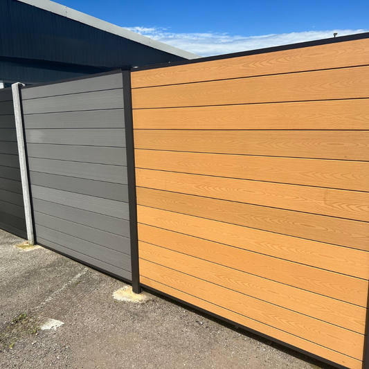 Composite Fencing Panel Kit in Teak finish – durable and stylish outdoor fencing solution.